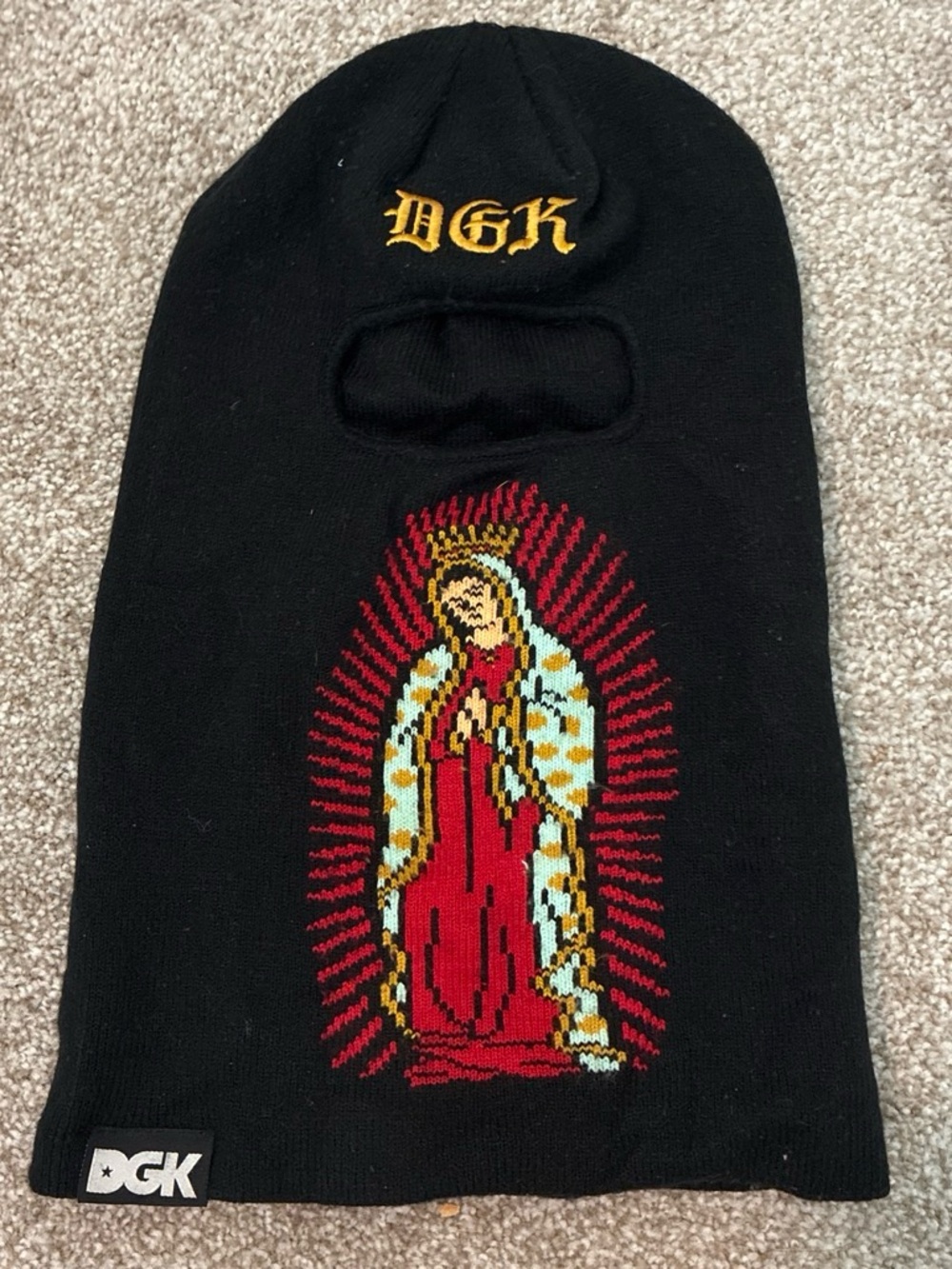 DGK Black Balaclava Beanie with Virgin Mary Embroidery